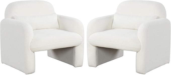 Giantex Set of 2 Accent Chairs for Living Room Modern Sherpa Fabric Upholstered Armchair w/Waist Pillow Comfy Reading Chair w/Armrests Small Single Sofa for Bedroom Reception Office White