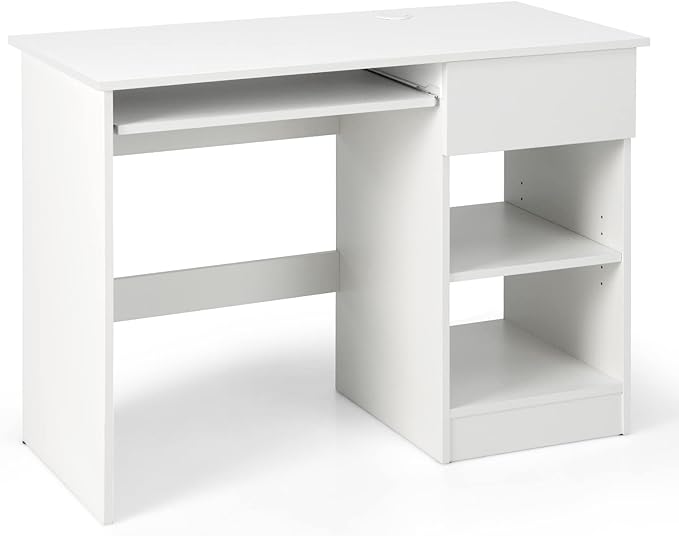 MEDIMALL Home Office Computer Desk with Storage Multifunctional Writing Desk with Keyboard Tray Pull-out Drawer &amp CPU Stand PC Workstation with Adjustable Shelf for Bedroom Study Office Whi