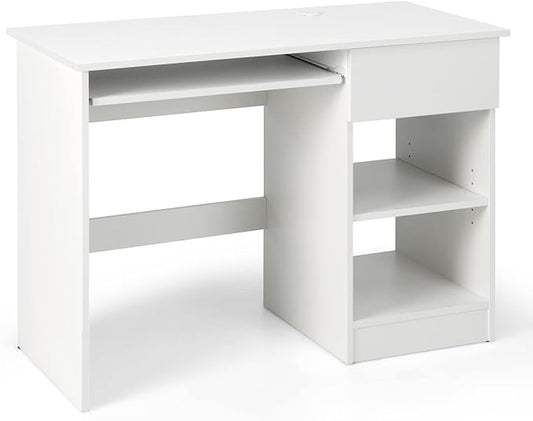 MEDIMALL Home Office Computer Desk with Storage Multifunctional Writing Desk with Keyboard Tray Pull-out Drawer &amp CPU Stand PC Workstation with Adjustable Shelf for Bedroom Study Office Whi