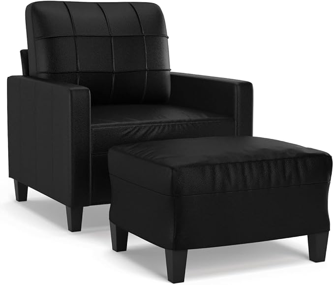 Modern Sofa Chair with Footstool Accent Chair with Ottoman Faux Leather Sofa Chairs Reading Chair for Living RoomChair for Bedroom Black 23.6 Faux Leather -12