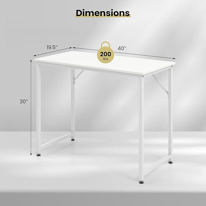 Giantex 40-Inch White Computer Desk Home Office Desk with Heavy-Duty Metal Frame Modern Simple Gaming Table PC Workstation Versatile Small Desk for Bedroom Small Spaces