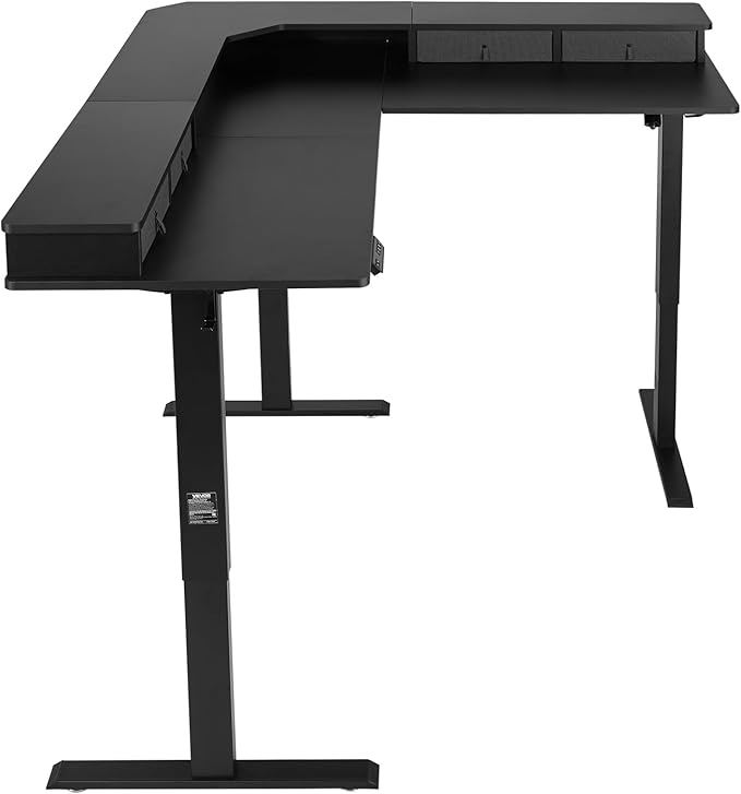 VEVOR 63'' Electric L Shaped Standing Desk 3 Memory Height 2-Tier Corner Table with 4 Drawers Storage 2 Hooks &amp Cable Hole Heavy Duty Carbon Steel Sit Stand Computer Workstation Easy to Assem