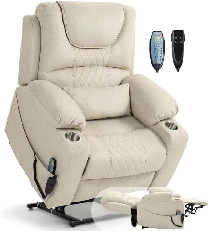 Large Power Lift Recliner Chair Sofa with Massage and Heat for Big and Tall ElderlyInfinite PositionsDual MotorCup HoldersExtended FootrestVelvet Home Theater Seat