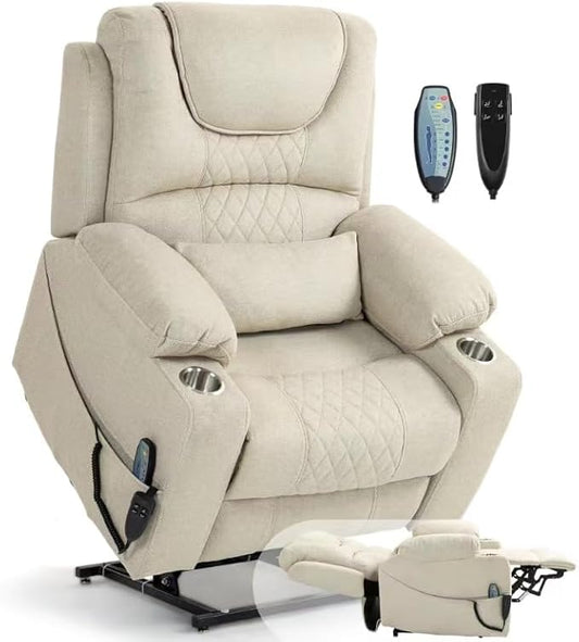 Large Power Lift Recliner Chair Sofa with Massage and Heat for Big and Tall ElderlyInfinite PositionsDual MotorCup HoldersExtended FootrestVelvet Home Theater Seat