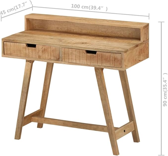 Farmhouse Computer Desk 39.3 Console Table Study Writing Table with Hutch and 2 Drawers Wood PC Laptop Work Table Workstation for Home Office Rustic Brown
