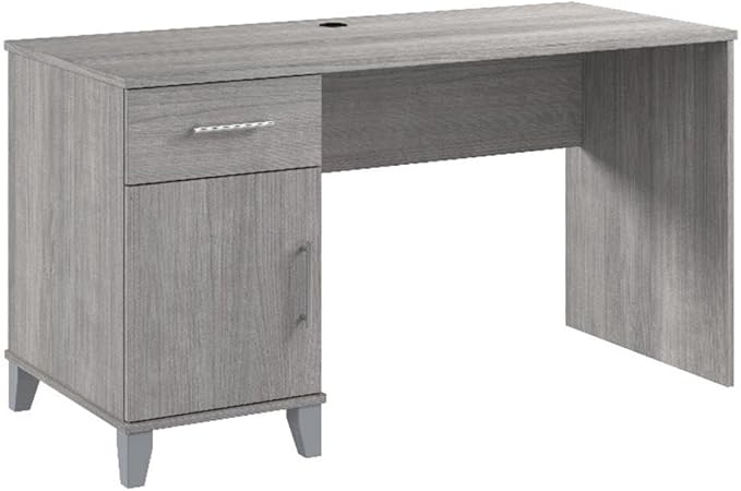 Bush Home Somerset 54W Office Desk with Drawer and Cabinet in Platinum Gray Computer Table with Storage for Home Office Workspace