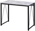 BOWERY HILL Wooden Writing Desk 35 W x 18 D x 28 H Antique White and Black Finish Rectangle Top with Metal Sled Base Rustic Industrial Style Home Office Workspace Furniture