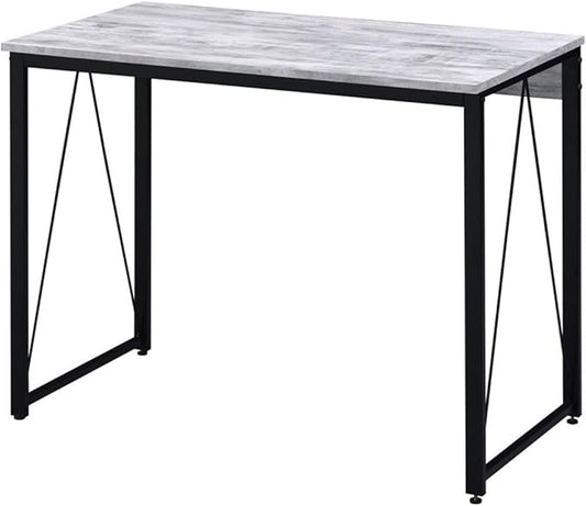 BOWERY HILL Wooden Writing Desk 35 W x 18 D x 28 H Antique White and Black Finish Rectangle Top with Metal Sled Base Rustic Industrial Style Home Office Workspace Furniture