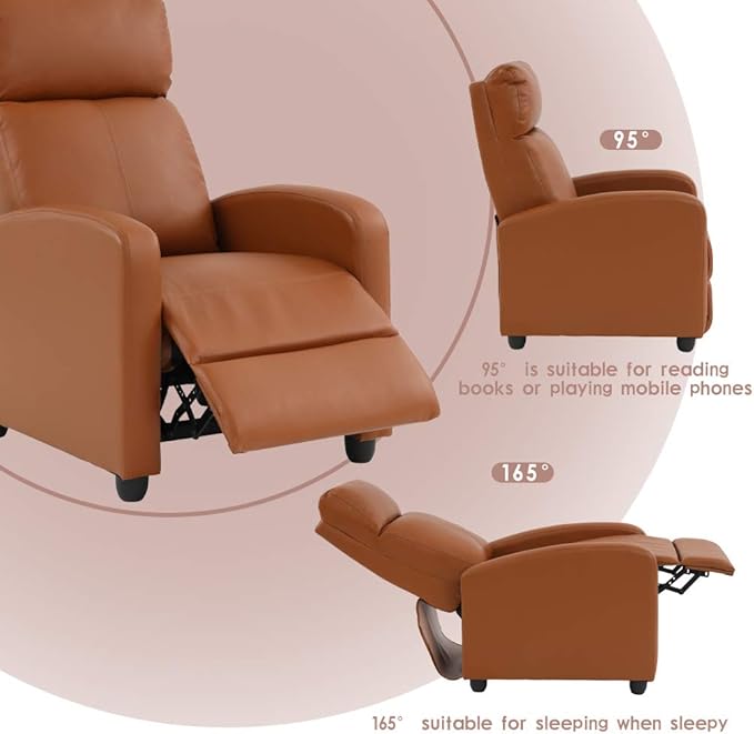 FDW Recliner Chair Push Back Sofa Home Theater Seating with Lumbar Support and Leather Padded Seat Backrest for Living Room (Tan)
