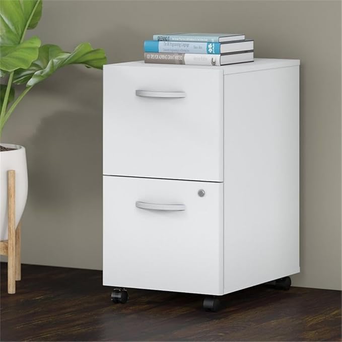 Bush Business Furniture Studio C 2 Drawer Mobile File Cabinet in White Rolling Storage Solution Home or Office Filing Organizer