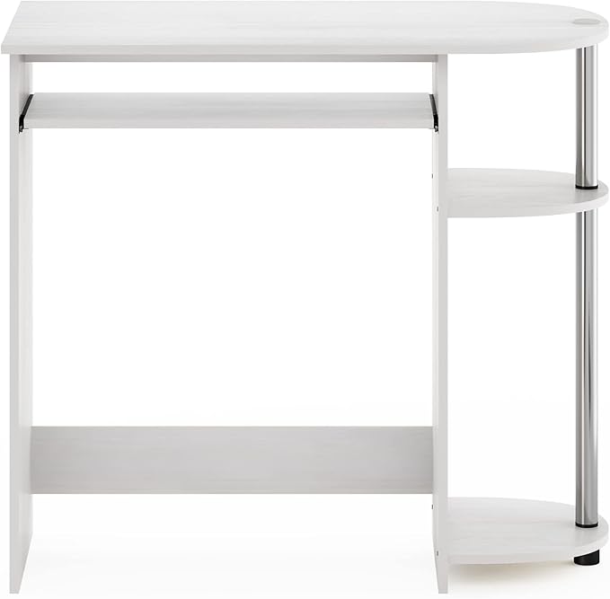 Furinno Simplistic Easy Assembly Computer Desk with Keyboard Tray White Oak/Stainless Steel