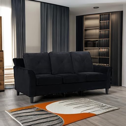 Naomi Home Raelynn Button Tufted Sofa Affordable Black Modern Sofa - Microfiber Couch for Small Spaces Cama para Sala Modernos Baratos - Durable Sturdy Living Room Furniture Tool - Free Assembly
