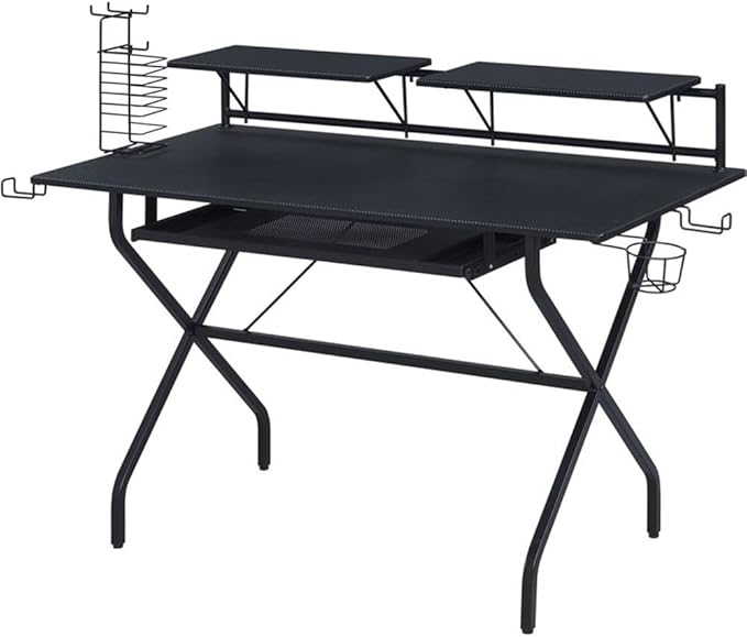 Acme Hartman Wooden Top 2-Shelf Computer Desk with Keyboard Tray in Black