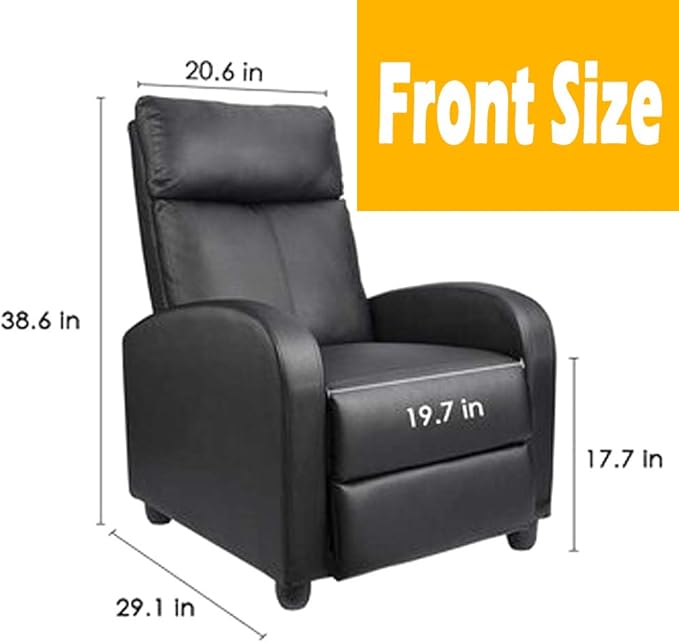 Recliner SofaPU Leather Massage Recliner ChairComfortable&ampGreat Support Reading Chair for Living Room Office Home Theater Seating-Brown