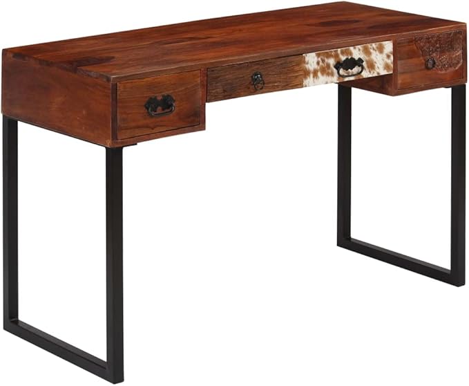 Home Office Desk Writing Desk with 4 Drawers Study Table for Adults/Student Vanity Makeup Dressing Table Save Space Work Desk PC Laptop Stand Brown
