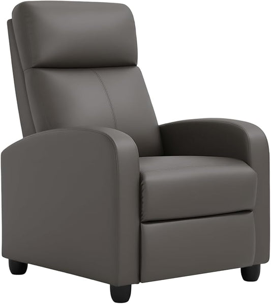 BestMassage | Recliner Chair | No Massage Function | Pu Grey | with Lumbar Support Adjustable Push Back Wide Armrests Footrest &amp Padded Seat | Easy Assembly | for Living Room Home Theatre