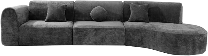 140 Modern Curved Sectional Sofa with High-Density Fully Compressed Sponge and Chaise Lounge 3-Piece Set Fully Assembled Right Hand Facing Perfect for Living Room Lounge (Dark Gray)