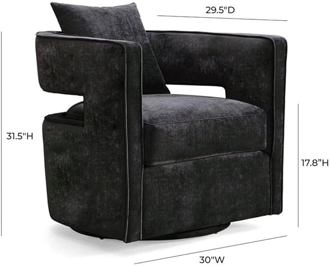 MAKLAINE 17.8 Velvet Swivel Accent Chair Black Finish Solid Wood Frame Stainless Steel Base Plush Foam Upholstered Seating Transitional Style for Living Room or Office