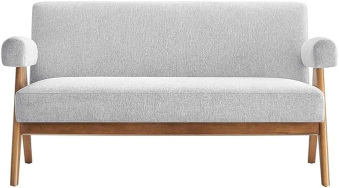 Pemberly Row Upholstered Loveseat Heathered Fabric in Light Gray 30.5 H x 59 W x 31.5 D Rubberwood Legs Dense Foam Padding Ergonomic Design Modern Style Seating for Living Room or Bedroom