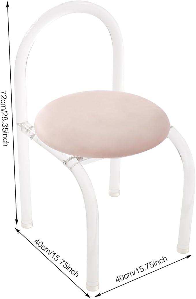 Modern Minimalist Acrylic Chair Clear Vanity Stool with Backrest and Cushion Small Accent Chair for Makeup Room Dining Room Living Room (Pink)