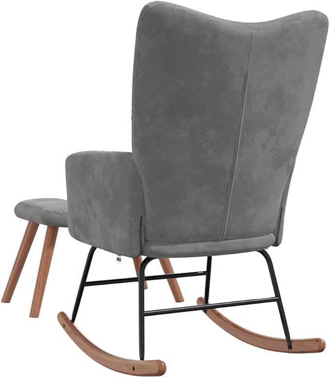 vidaXL Rocking Chair with Ottoman - Elegant and Modern Design - Dark Gray Velvet - Comfortably Padded - Durable Frame - Assembly Required