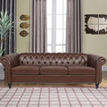 RARZOE Modern 3 Seater PU Chesterfield Sofa Upholstered Tufted Button Leather Chesterfield Couch Classic Faux Leather Settee with Nailhead Trim Scroll Arms for Living Room Bedroom(Dark Brown)