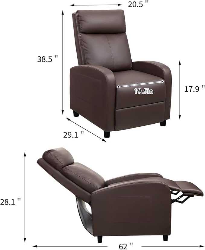JUMMICO Recliner Chair Adjustable Home Theater Single Recliner Sofa Furniture with Thick Seat Cushion and Backrest Modern Living Room Recliners (Nut Brown)