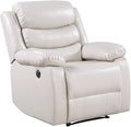 BOWERY HILL Power Recliner Faux Leather Upholstered Beige Finish 39 W x 38 D x 41 H Pillow Top Armrests Pocket Coil Spring Seating Adjustable Seat Comfortable Living Room Chair
