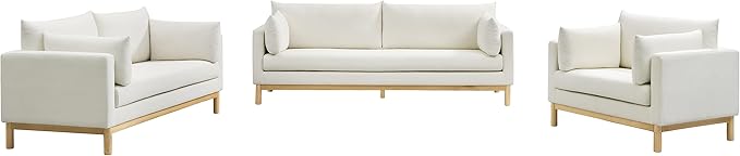 Meridian Furniture 157Cream-L Langham Collection Mid-Century Modern Linen Textured Fabric Upholstered Loveseat Cream Linen Textured Fabric Natural Finish Wood Base 66 W x 33.5 D x 33 H Cream