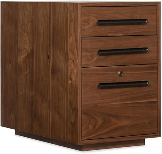 BOWERY HILL Contemporary 3 Drawer File Cabinet Medium Wood Finish Rubberwood and Walnut Veneer Construction Locking File Drawer with Letter/Legal Filing 27 H x 18 W x 30 D Office Storage