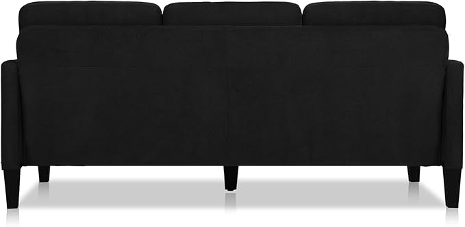 Convertible Sectional Sofa Couch for Living Room L-Shaped Couch 3 Seats Sofas Movable Ottoman Small Sofa Mid Century for Small Apartments Space Living Room and Office (Linen Fabric Black)