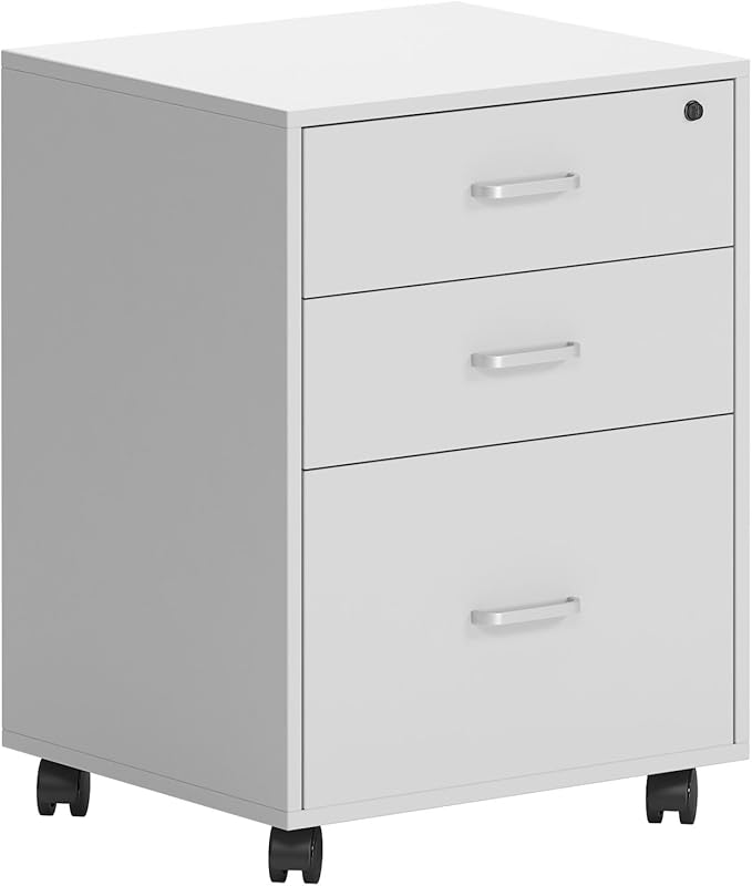 Need 3 Drawer Wood Mobile File Cabinet with LockRolling Filing Cabinet for Letter/A4 Size for Home OfficeWhite10CZLXFC04WT-ND-XIN