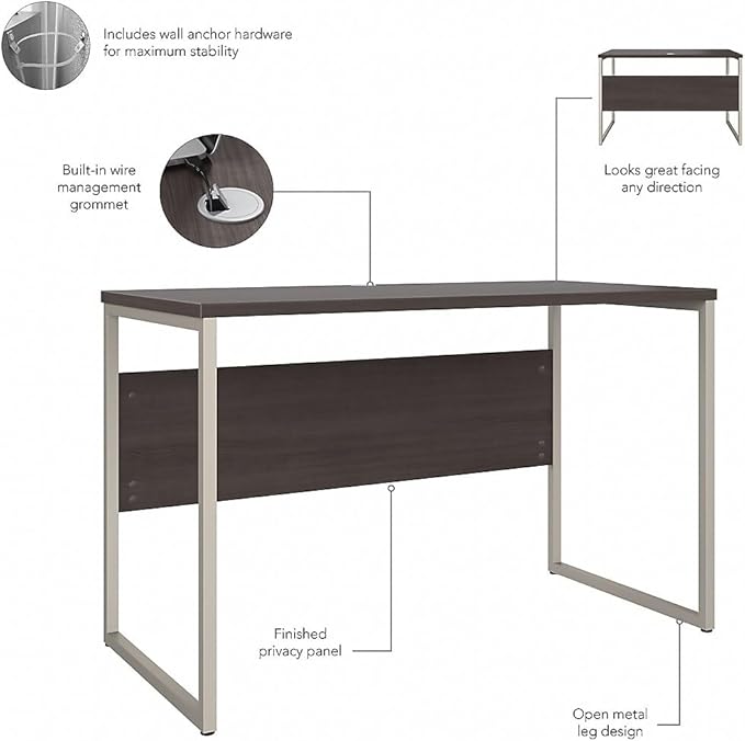 Bush Business Furniture Office Table with Open Metal Leg Design and Privacy Panel | Hybrid Large Computer Desk for Home Office | 48W x 24D