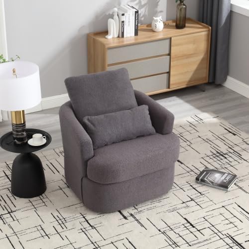 QQU 360° Swivel Barrel Chair Oversized Round Accent Sofa with Removable Pillows Modern Circle Couch Sofa Chair &amp Chaise Lounge Soft Swivel Armchair for Living Rooms Bedrooms Apartments Grey