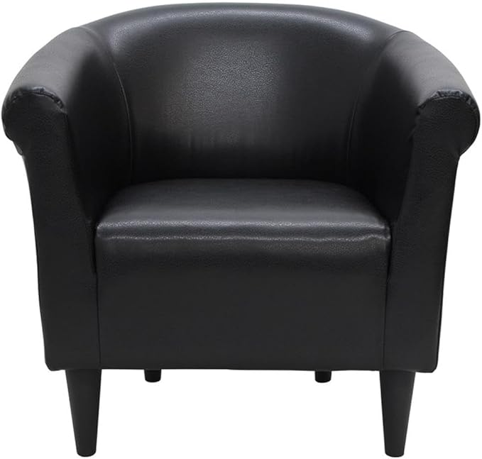 Pemberly Row Traditional Faux Leather Club Chair Black Finish 32 H x 30.5 W x 27.5 D Lightweight Accent Chair with Padded Seat Classic Design for Living Room Bedroom or Entryway