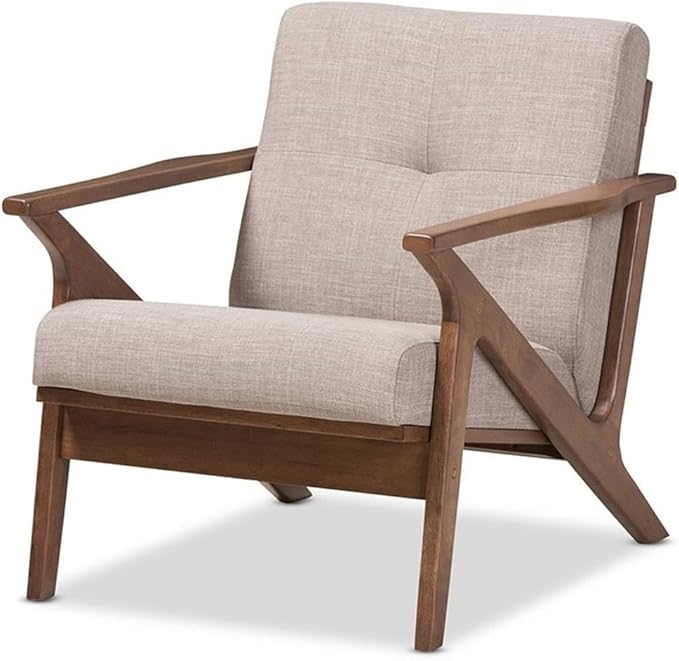 BOWERY HILL Tufted Accent Arm Chair Gray Polyester Upholstery Walnut Brown Rubber Wood Frame Mid-Century Modern Style Removable Cushions 29.53 H x 27.95 W x 33.07 D Living Room Seating