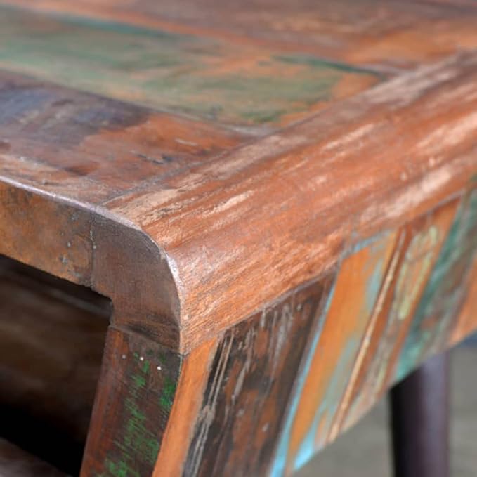 YAFF Handcrafted Reclaimed Wood Writing Desk with Painted Iron Legs – 43.3 x 19.7 x 31.5 Ideal for Home and Office Creativity Study Table with Ample Storage
