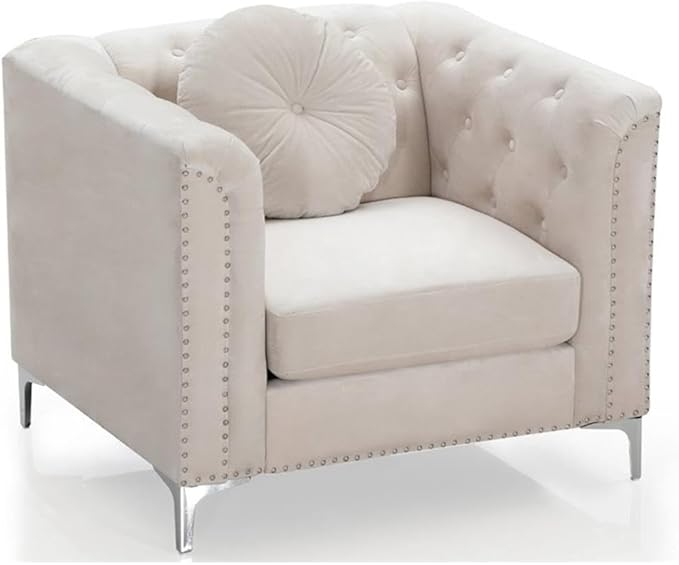 Glory Furniture Pompano Velvet Upholstered Chair in Ivory