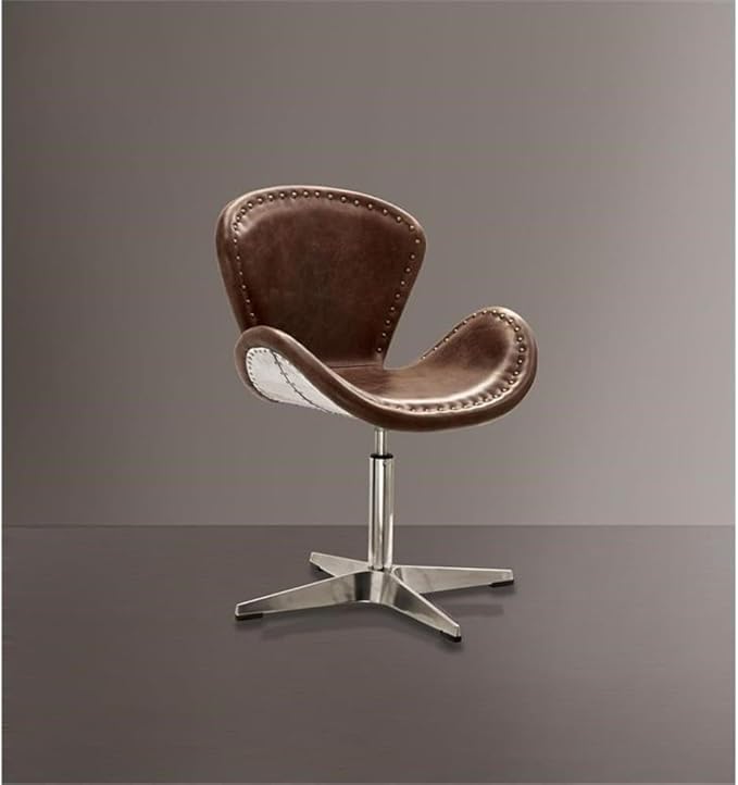 Acme Brancaster Leather Upholstery Accent Chair in Retro Brown and Aluminum