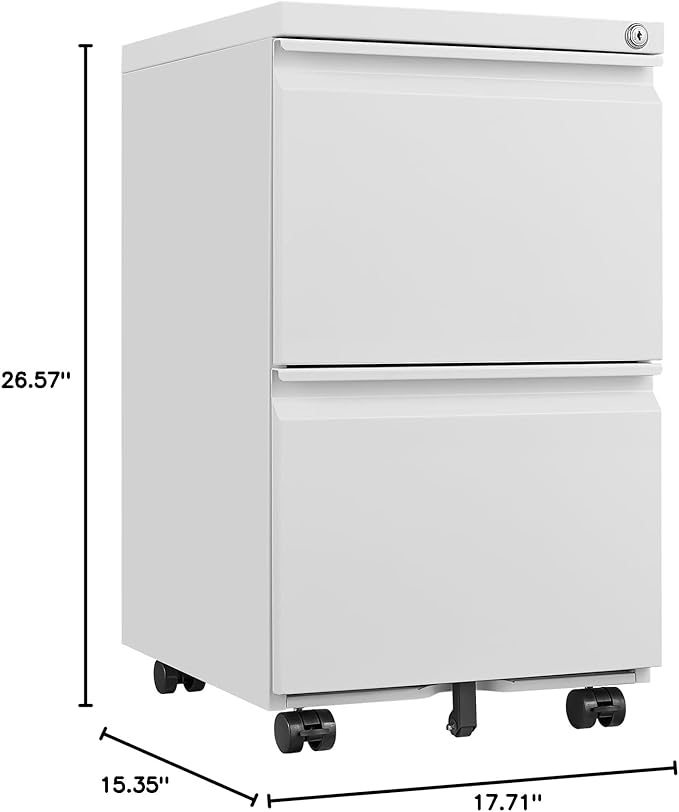 Mobile Printer Stand with Drawers and Lockable Wheels 3-Drawer Office Storage Filing Cabinet with Lock for Legal Letter Size Pre-Assembled Metal File Cabinet Except Wheels Under Desk White