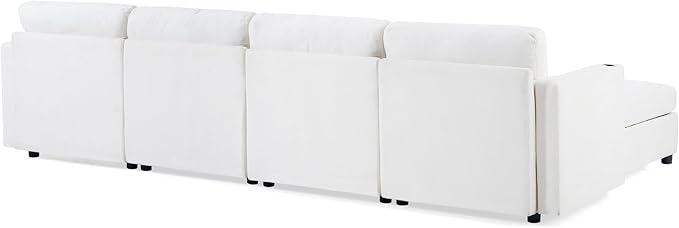 kevinplus 123'' Modular Sectional Sofa Couch with Storage Space &amp Ottoman for Living Room Modern Upholstered U-Shape Sectional Sofa Couch 4-Seat Free Combination Chenille Fabric Antique White