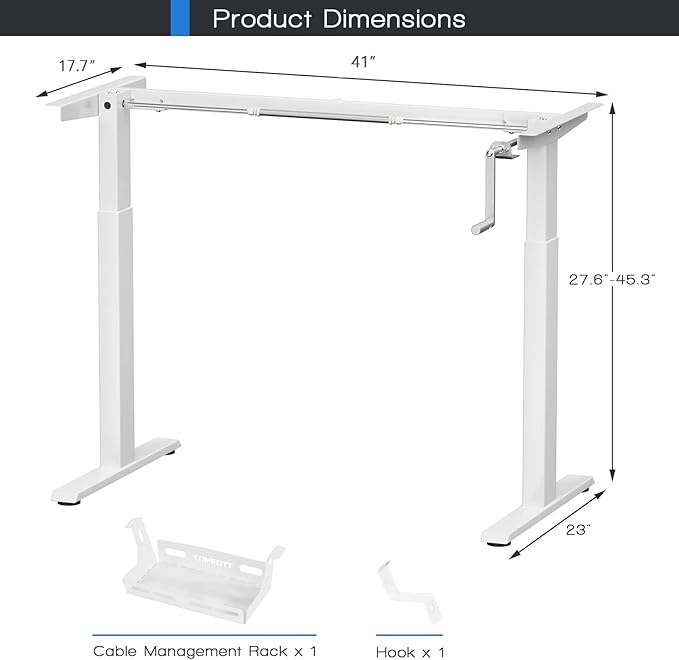 Tangkula Hand Crank Stand Up Desk Frame Manual Height Adjustable Standing Workstation with Foldable Crank Handle Cable Management Tray Headphone Hook Ergonomic Sit Stand Desk Frame for Home Office