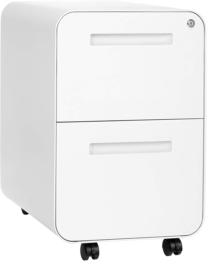 Laura Davidson Furniture Stockpile 2 Drawer Mobile File Cabinet with Lock - Under Desk Metal Filing Cabinet Legal/Letter File Folders Wheels and Stationary Feet Pre-Assembled White