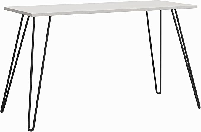 51Minimalist Writing Desk with Black Hairpin Metal LegsModern Wood Laptop Table with Sturdy Engineered Wood DesktopCompact Study Workstation with Space Saving Design for Home OfficeBedroomWhite