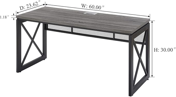 BON AUGURE Industrial Computer Desk Rustic Wood Desks for Home Office Sturdy Metal Writing Work Table (60 Inch Dark Grey Oak)