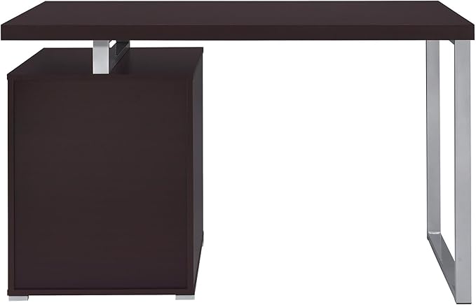 Penau Cappuccino 3-Drawer Reversible Office Desk with Metal Legs Spacious Work Surface Contemporary Design