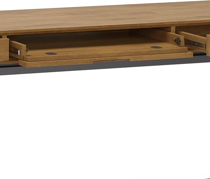 SIMPLIHOME Banting Desk - 72 Inch Wide Solid Wood and Metal Writing Desk in Medium Saddle Brown Modern Industrial Home Office Computer Table for Study with 2 Drawers and Flip-Down Keyboard Tray