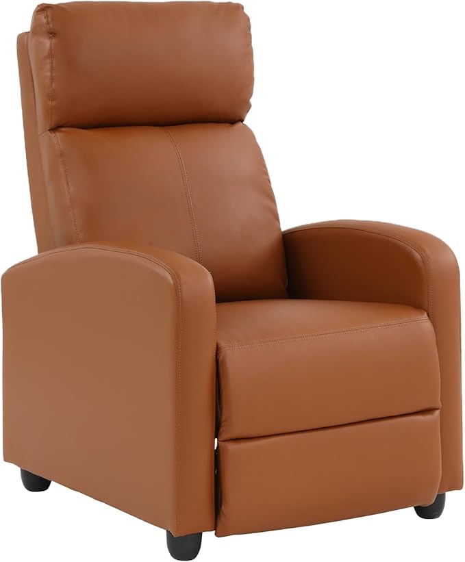 PayLessHere Recliner Chair Single Reclining Sofa Home Theater Seating with Lumbar Support and PU Leather Padded Backrest for Living Room and Bedroom (Tan)