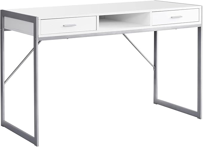 Monarch Specialties Contemporary Laptop Table with Drawers and Shelf Home &amp Office Computer Desk-Metal Legs 48 L White