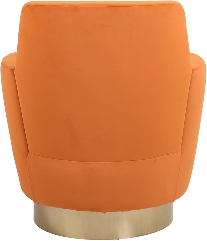 Velvet Swivel Barrel Chair Ergonomic Accent Chairs for Reading and Living Room 360 Swivel with Gold Stainless Steel Base (Orange)